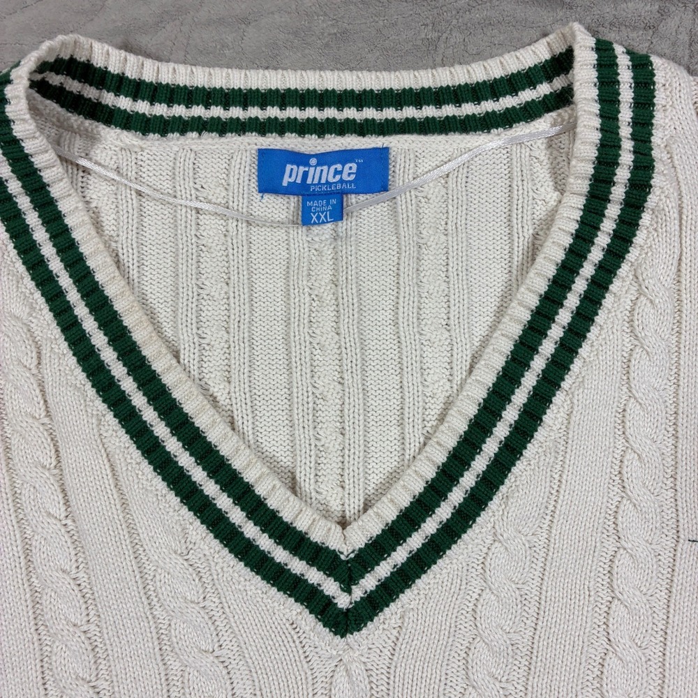 Prince Pickleball Retro Cricket Cable Knit Sweater Size XXL Preppy Tennis - Picture 4 of 11